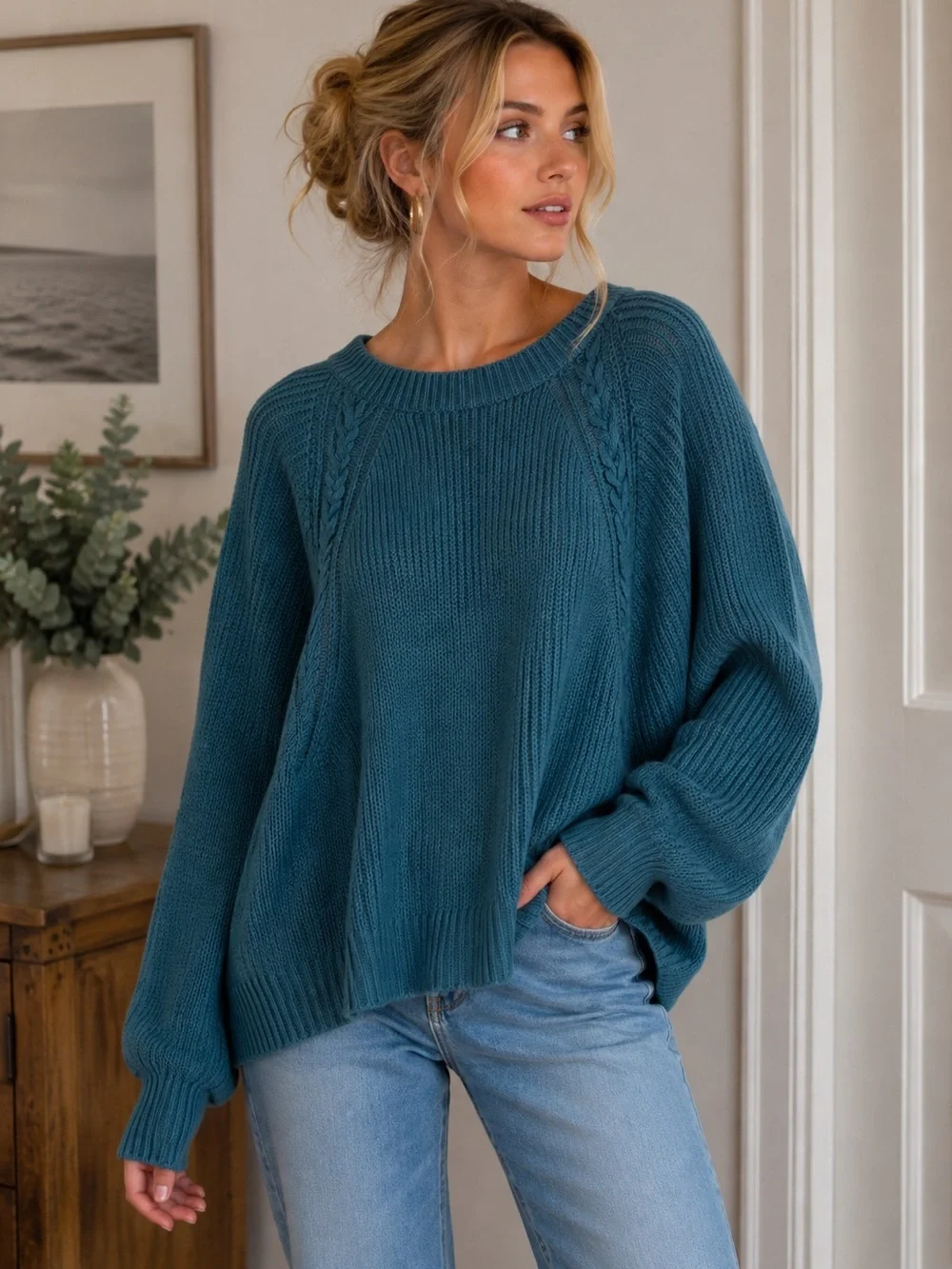 Simply Vera Vera Wang Teal Crew Neck Sweater